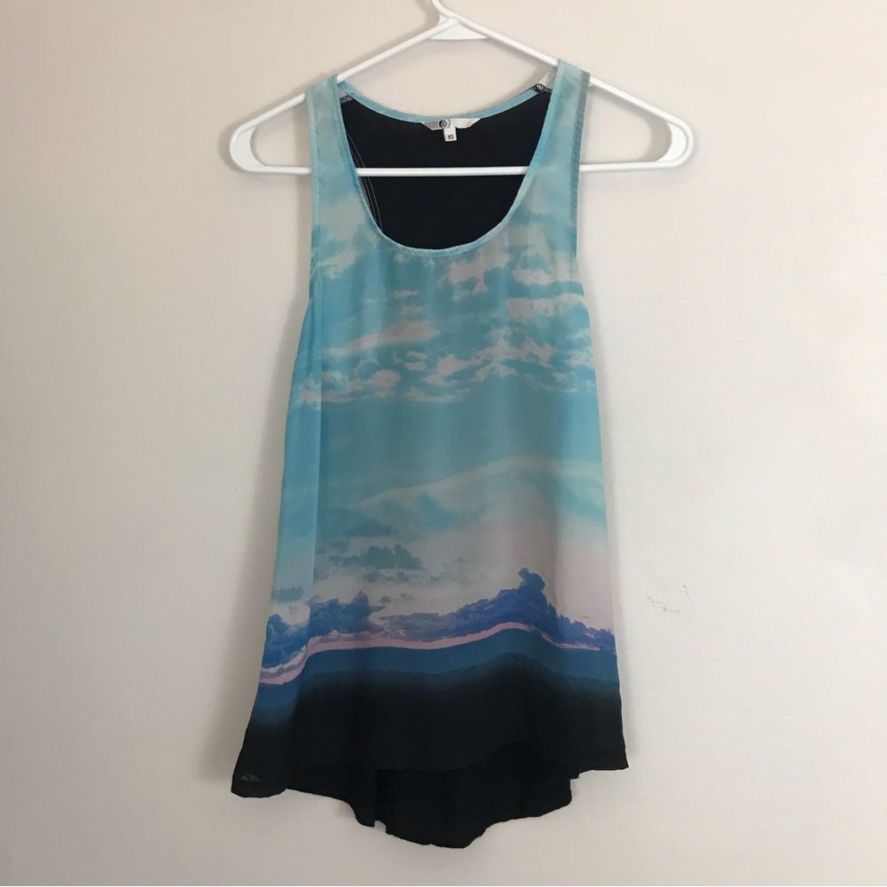 Volcom Ocean Pattern Tank Top Blue Black Sz Extra Small Beach Pool Sunset Print
